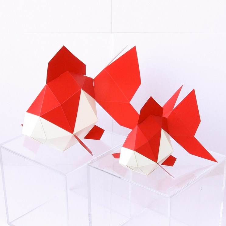 일본 정식수입 KAKUKAKU FLOW 금붕어 2종 모음 DIY 페이퍼크래프트 종이모형 종이퍼즐 3D모형 3D 종이 입체퍼즐 장식품 집꾸미기 동물모형 벽장식 벽걸이