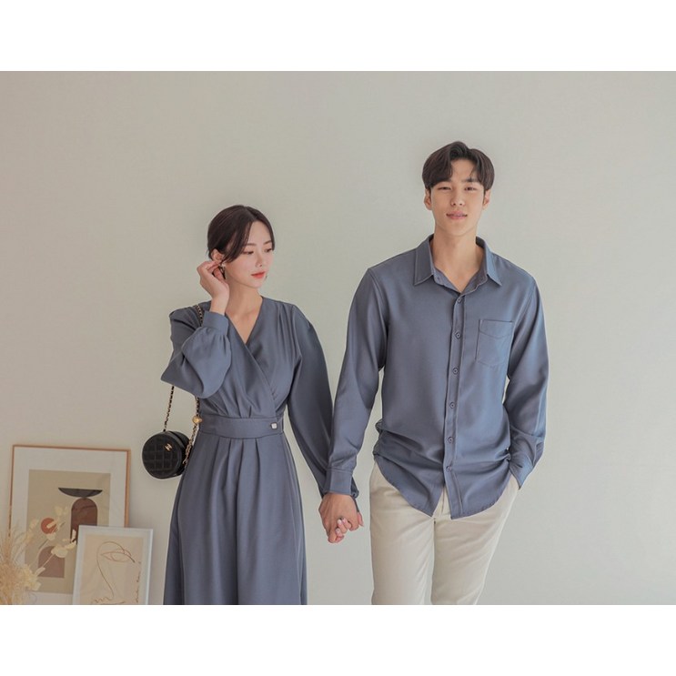 커플룩시밀러룩 루네딕 핀턱 뒷밴딩 랩스타일 원피스