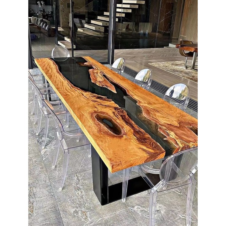레진 원목 테이블 에폭시 수지 강 단단한 나무 대형 보드 티 로그 책상 커피 포플러 6