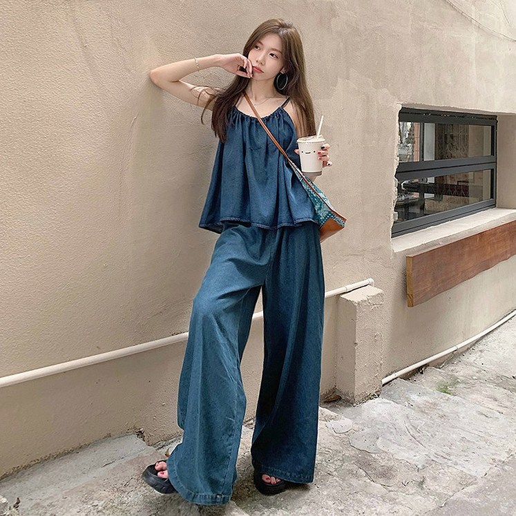 대박난박양 데님 나시 탑와이드 데님팬츠 SET 대박난박양 데님 나시 탑와이드 데님팬츠 SET
