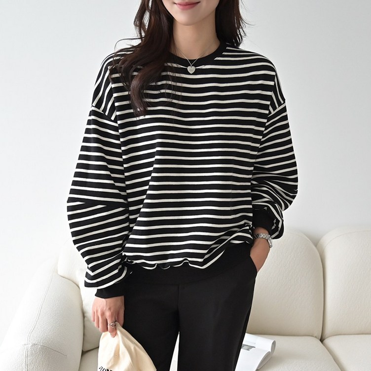 데일리앤 원트 여성 루즈핏 긴팔 스트라이프 맨투맨 티셔츠 봄 가을 데일리앤 원트 여성 루즈핏 긴팔 스트라이프 맨투맨 티셔츠 봄 가을