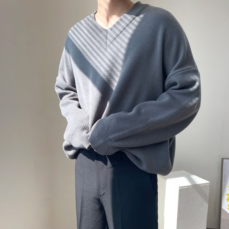 테이크잇 남자 남성 프리미엄 데일리 헤비 브이넥 오버핏 니트