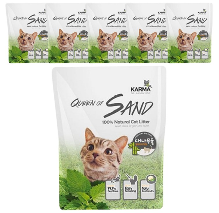 카르마 퀸오브샌드 두부 고양이 모래, 7L, 3kg, 6개, 대나무숯 카르마 퀸오브샌드 두부 고양이 모래, 7L, 3kg, 6개, 대나무숯