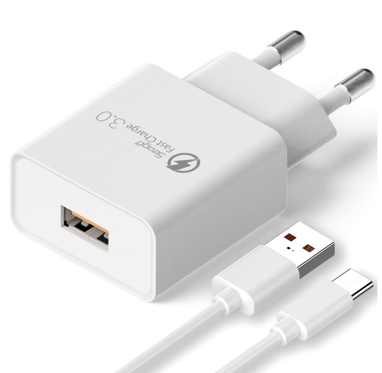 서가 퀵차지 QC3.0 18W USB 고속충전기 C타입 케이블 1.5m 세트, 화이트, 1개 서가 퀵차지 QC3.0 18W USB 고속충전기 C타입 케이블 1.5m 세트, 화이트, 1개
