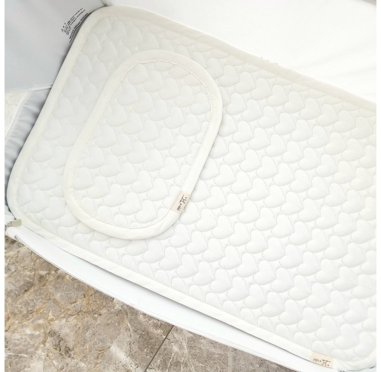 아이레빗 유아 아기 인견 도톰하트 누빔 양면 침대패드  배게 패드 세트