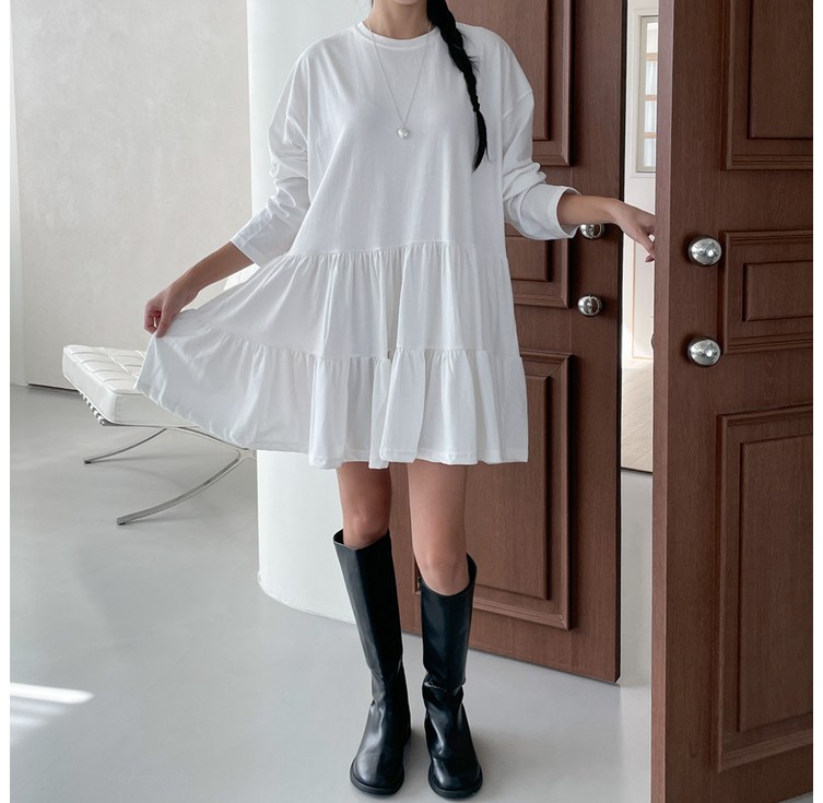 투데이앤룩 캉캉 플레어 코튼 긴팔 원피스