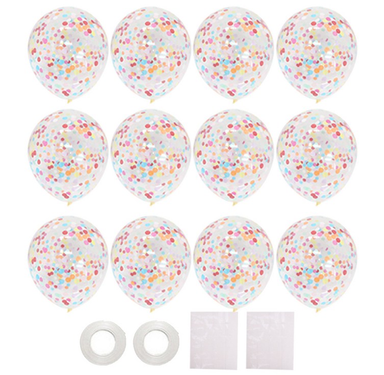 리빙다 뉴컨페티풍선 레인보우 12p  글루닷 20p x 2개  컬링리본 화이트 2p 세트