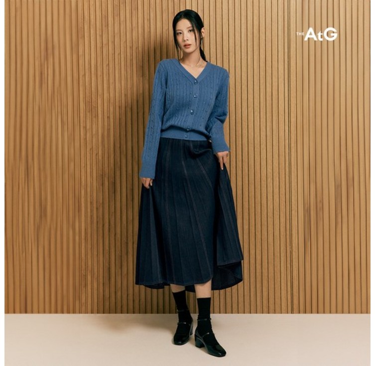더엣지 24FW 아코디언 데님 스커트