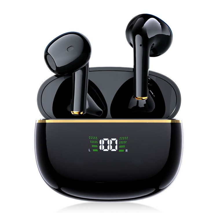 SMIRIA 노이즈 캔슬링 무선 이어폰 블루투스 5.3 자동 페어링 방수 배터리 잔량 확인, 블랙