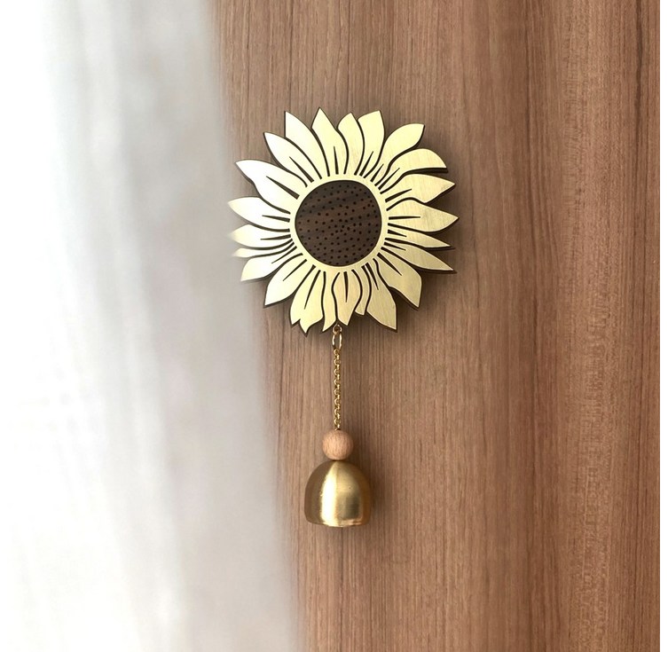 행운 골드 해바라기 도어벨 현관종 우드 풍경종 문종 개업선물, 단일색상