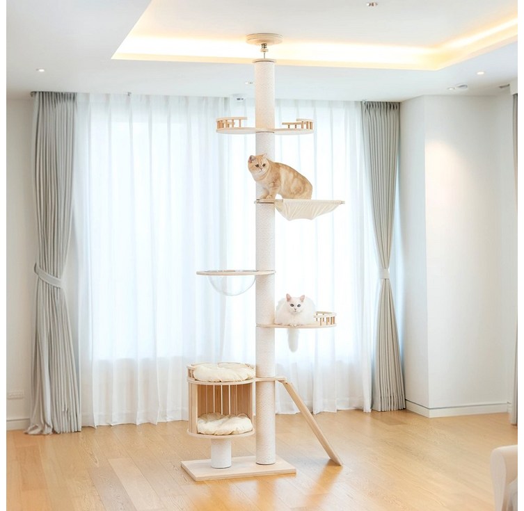 위즈룸 스크래쳐 원목 고양이 캣폴 캣타워, 1개, 아이보리