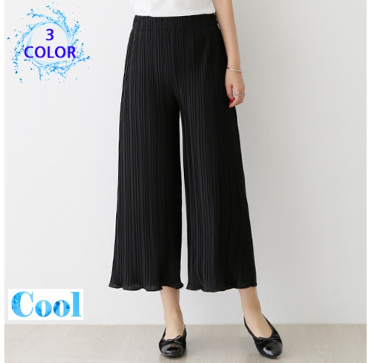 킴미스타일 여성 여름 쿨링 8부 와이드 플리츠 허리밴딩 팬츠 여자 썸머 주름 통바지 시원한 냉장 밑단 날라리 신상