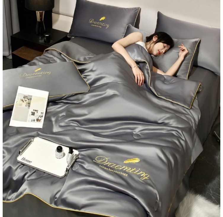 반전 시원한 워시 실크 여름이불 베개커버 침대시트 세트 먼지 없는 사계절 워싱 차렵 이불패드베개커버 침구 세트4세트