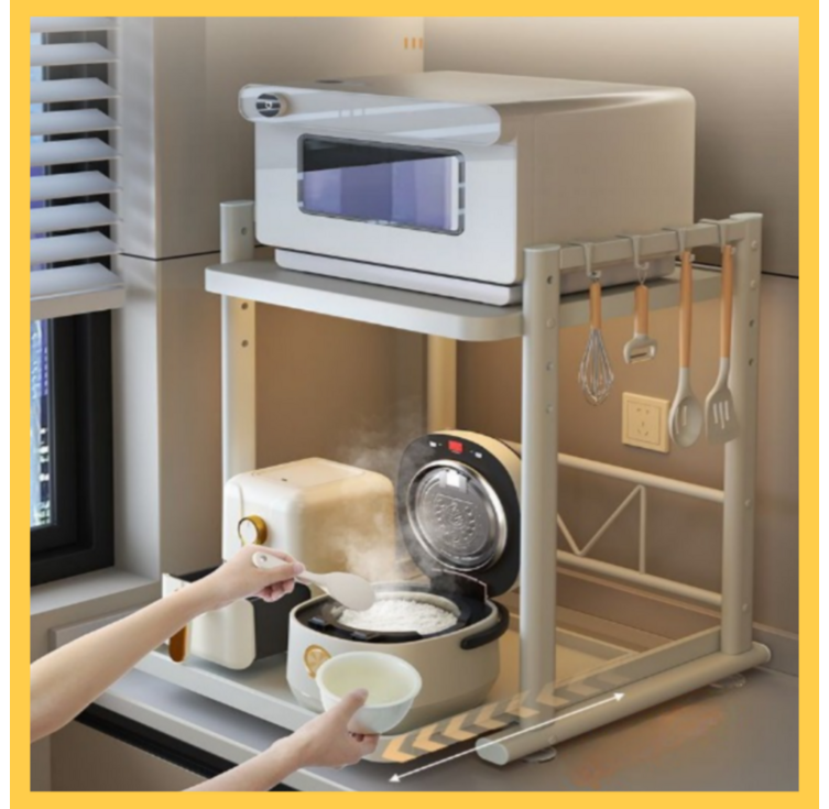 하이퍼랙 높이조절 슬라이드 고강도 전자레인지선반 2단 대형, 티탄 화이트