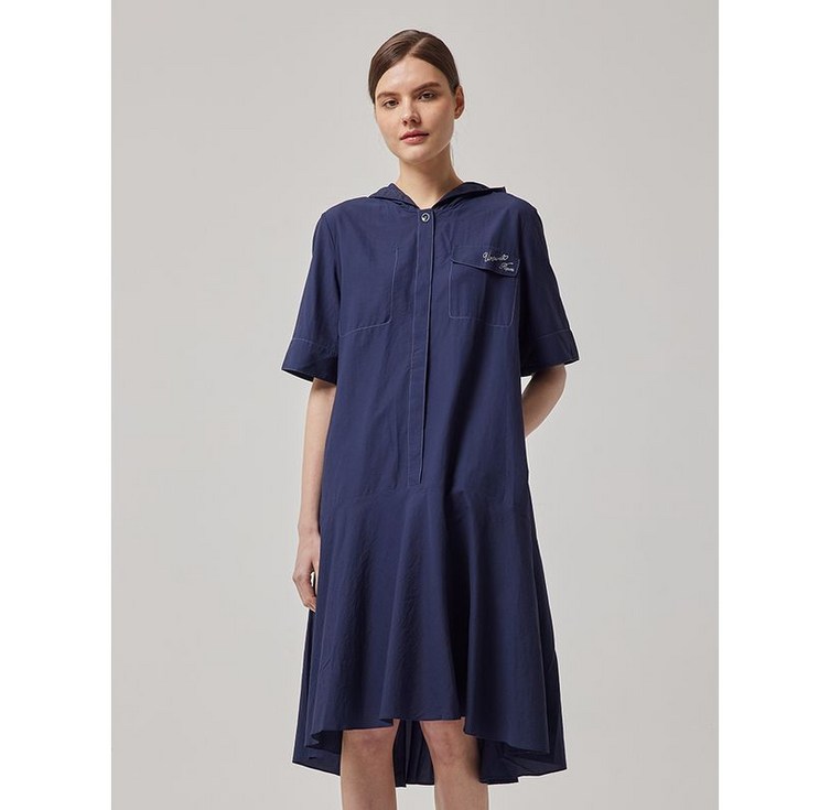 크로커다일레이디 네이비 후드 포인트 데님 롱 원피스 CLCMOP105