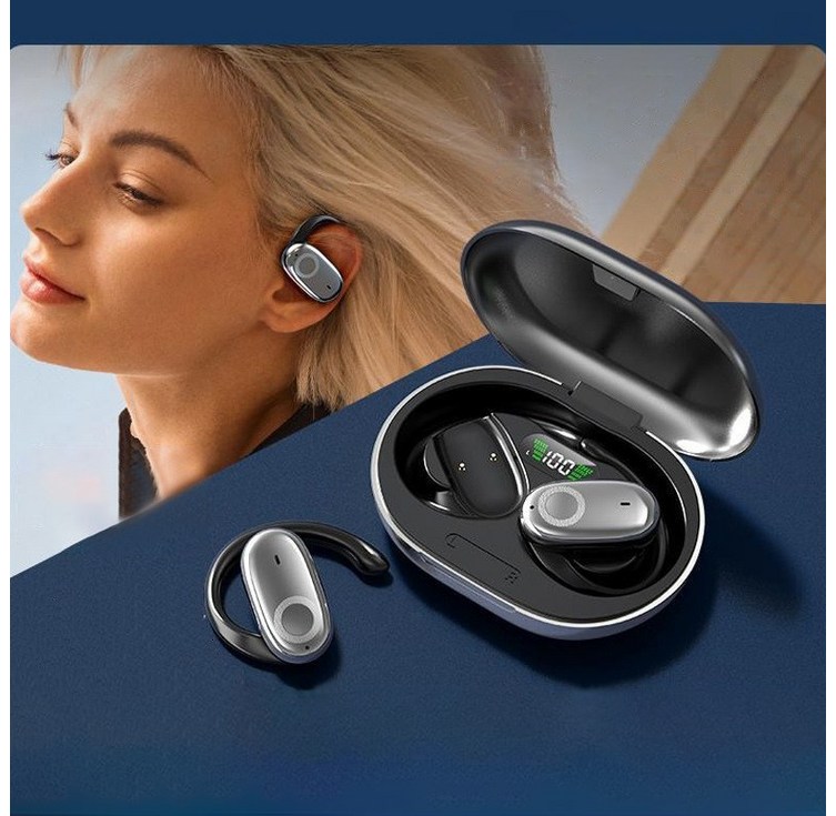 ELSECHO 완전방수 귀걸이형 블루투스 5.3 무선 이어폰 골전도 고음질 노이즈 캔슬링 스포츠 이어폰, 회색 - 캠핑밈