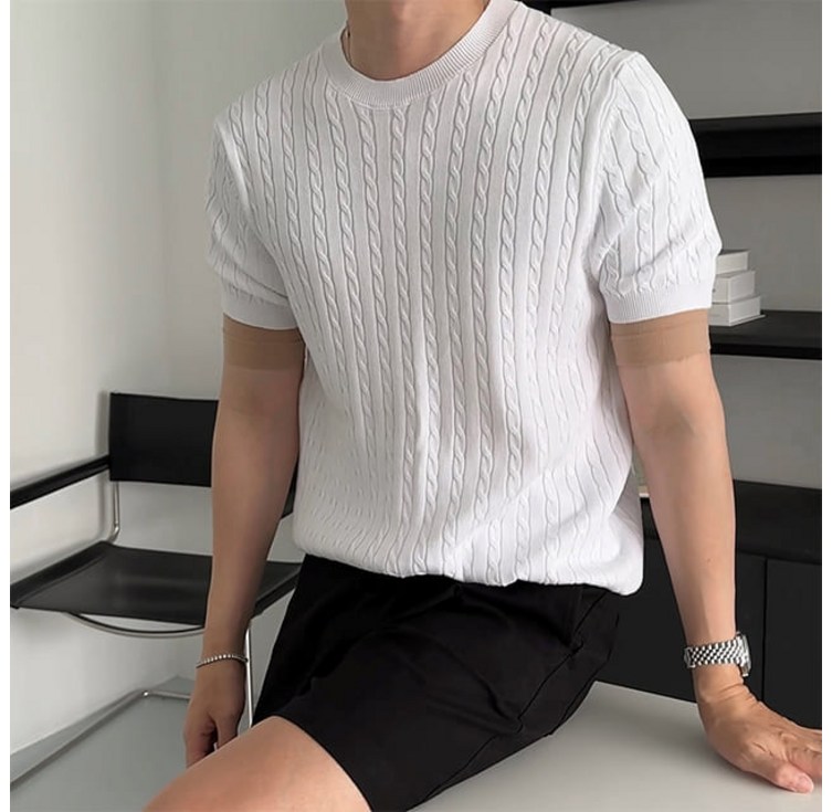 치트키 여름 프라지아 린넨 꽈배기 니트 반팔