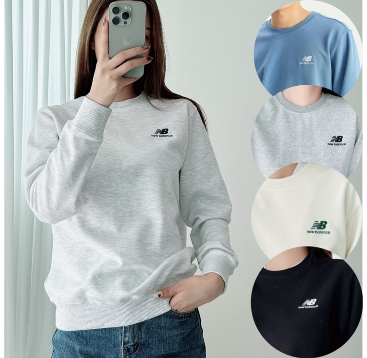 NEW BALANCE 맨투맨 기본 클래식 스탠다드 핏 스몰로고 긴팔티 커플 티셔츠 남자 남여공용 SG1111D3 SELBRANC의류보관파우치