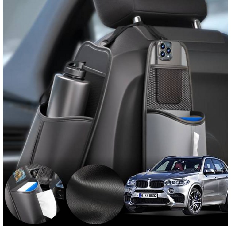 BMW X5M 자동차 다기능 수납포켓 헤드레스트 음료 텀블러 스마트폰 정리함 블랙 1개