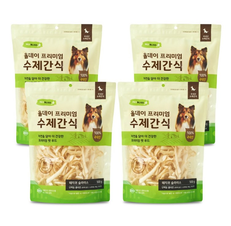 펫블리스 프리미엄 올데이 스틱 강아지 수제간식, 4개, 500g, 돼지귀 슬라이스