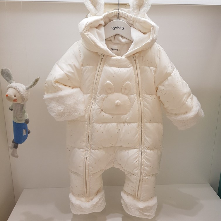 아가방 24 겨울 베이비페어 덕다운만큼 후끈 토끼보다 더 귀욤 유아 패딩 우주복 3M신슐레이트 세탁도 편한 유아 방한 우주복 손발싸개 커버  신생아 백일 겨울 외출복